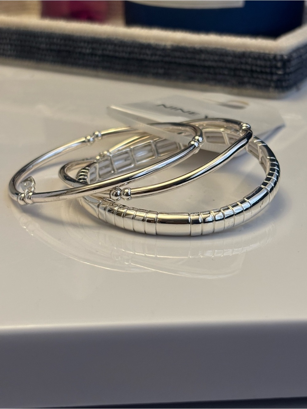 Nine West Silver Tone 3 Piece Bangle Bracelet Set NWT - Picture 5 of 10